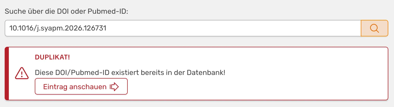 Interface beim Hinzufügen einer DOI